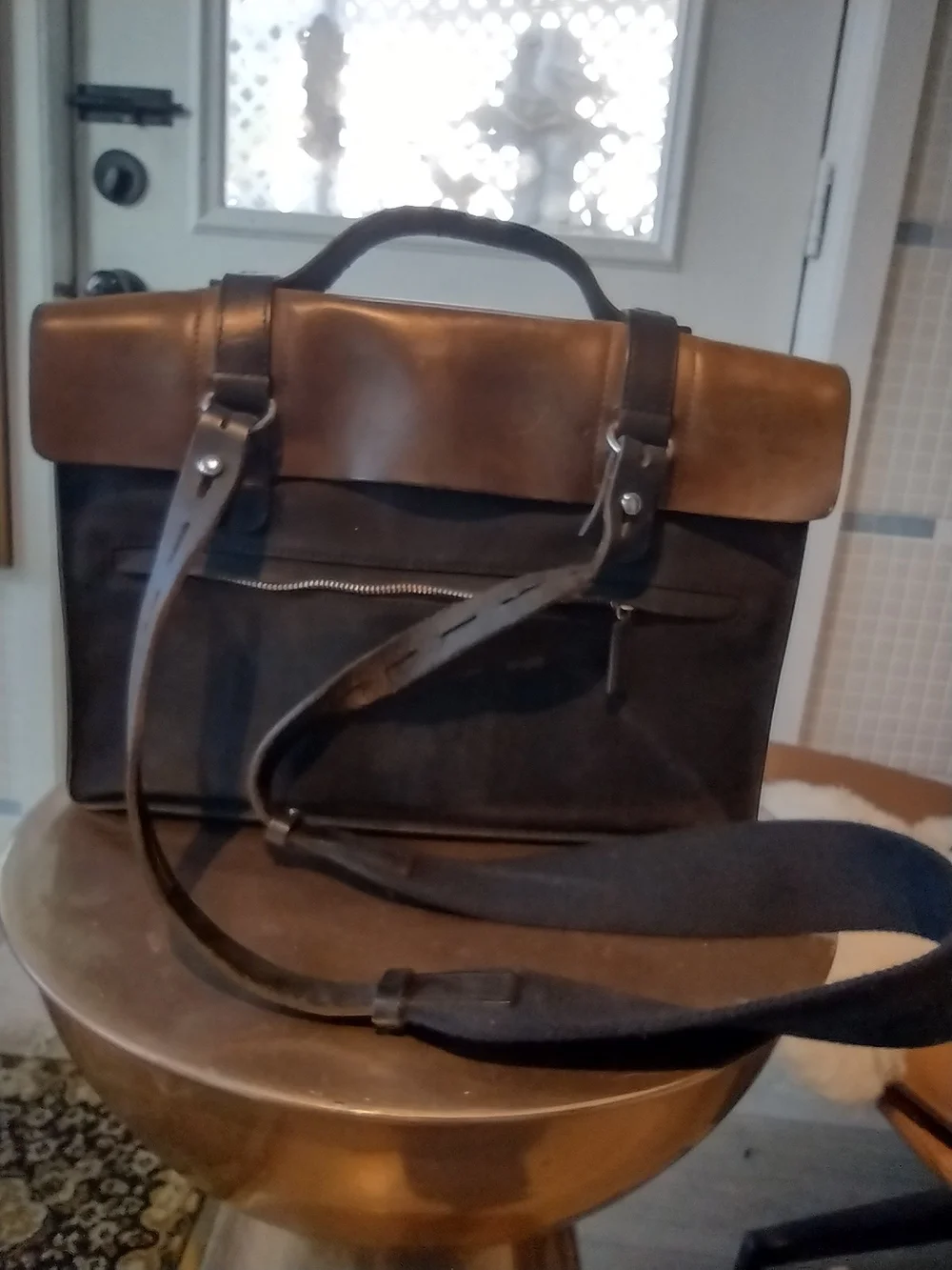 Classic Two-Tone Brown Leather Messenger Bag for Men